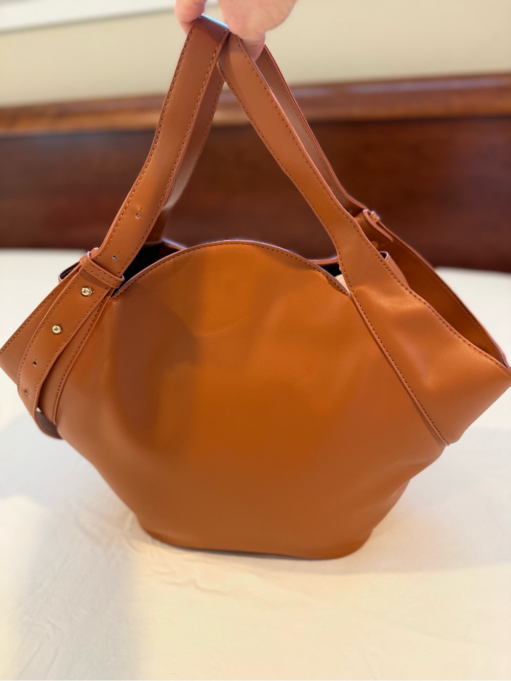 Women's Tan PU Leather Tote Bag - Minimal Shoulder Handbag